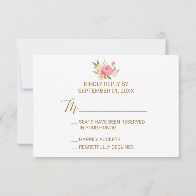 Carte RSVP Peach and Pink Peony Flowers (Dos)