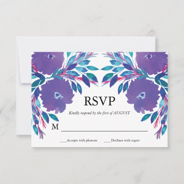 Carte RSVP peinte à la main avec des fleurs violet (Devant)