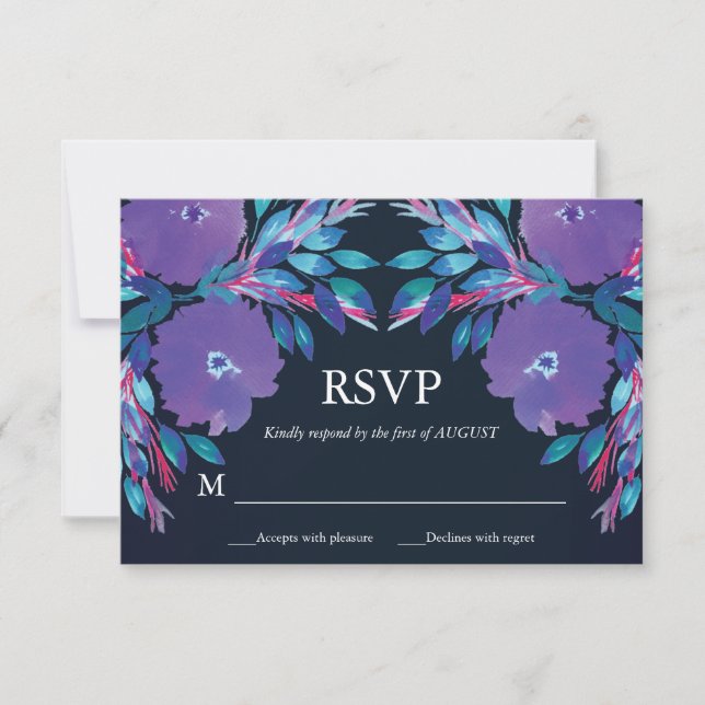 Carte RSVP peinte à la main avec des fleurs violet (Devant)