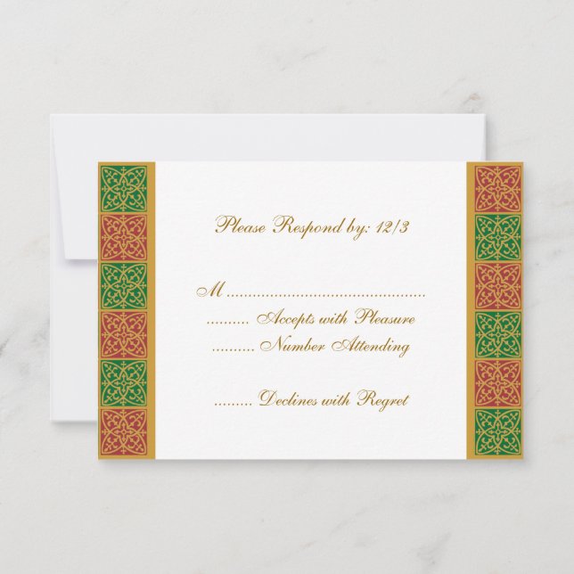 Carte RSVP personnalisée Fleur de Lis Rouge Vert (Dos)