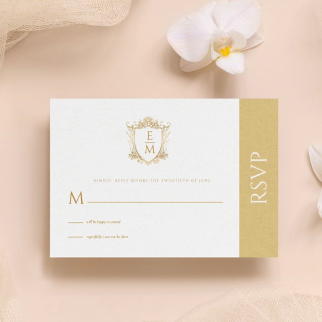 Carte RSVP personnalisée Monogramme Gold Mariage C (Créateur téléchargé)