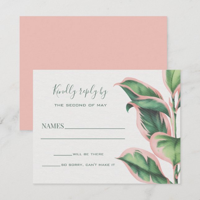 Carte RSVP Pink and Green Tropical Foliing (Devant / Derrière)