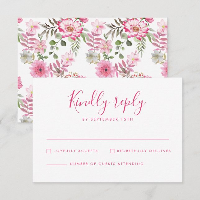 Carte RSVP Pink Floral Minimal Wedal (Devant / Derrière)