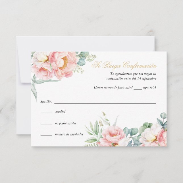 Carte RSVP Pink Gold Quinceañera en espagnol (Devant)