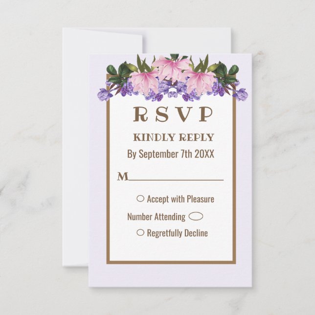 Carte RSVP Pink Magnolia Lavender Floral Wedding (Devant)