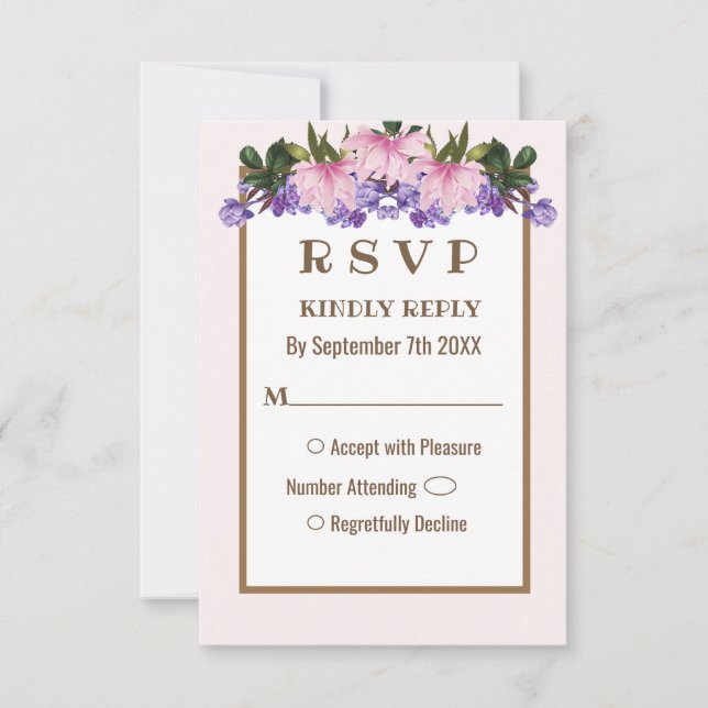 Carte RSVP Pink Magnolia Lavender Floral Wedding (Devant)