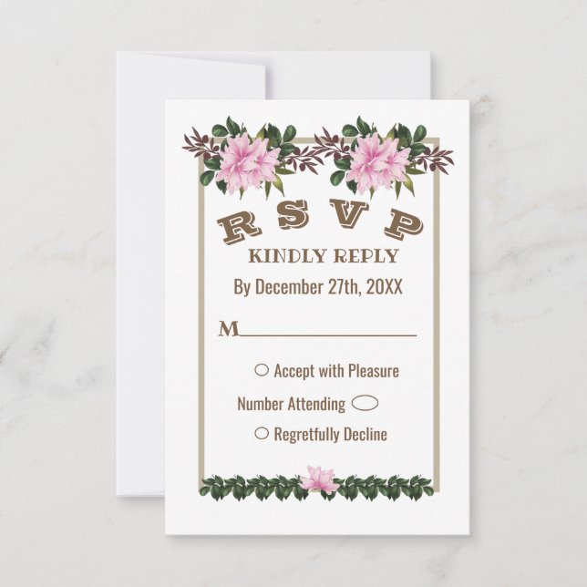Carte RSVP Pink Magnolia Verdure Mariage Floral (Devant)