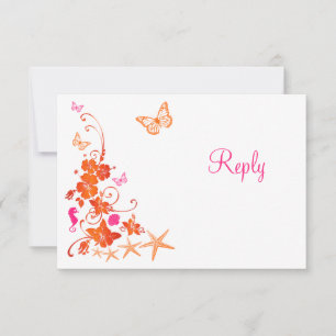 Carte RSVP Plage Tropicale Rose, Orange, Blanc