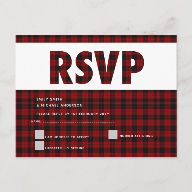 Carte RSVP Plaid de Buffalo Moderne POUR TOUT ÉVÉN (Devant)