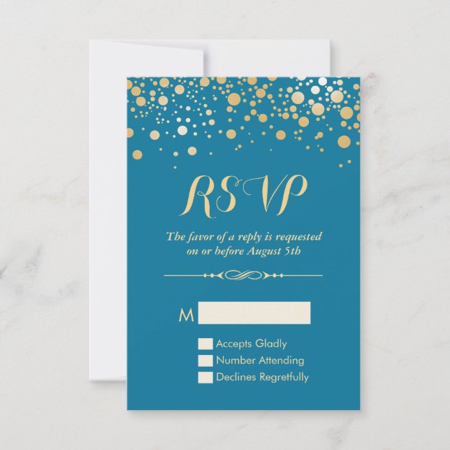Carte RSVP - Points Confetti Or Royal Blue (Devant)