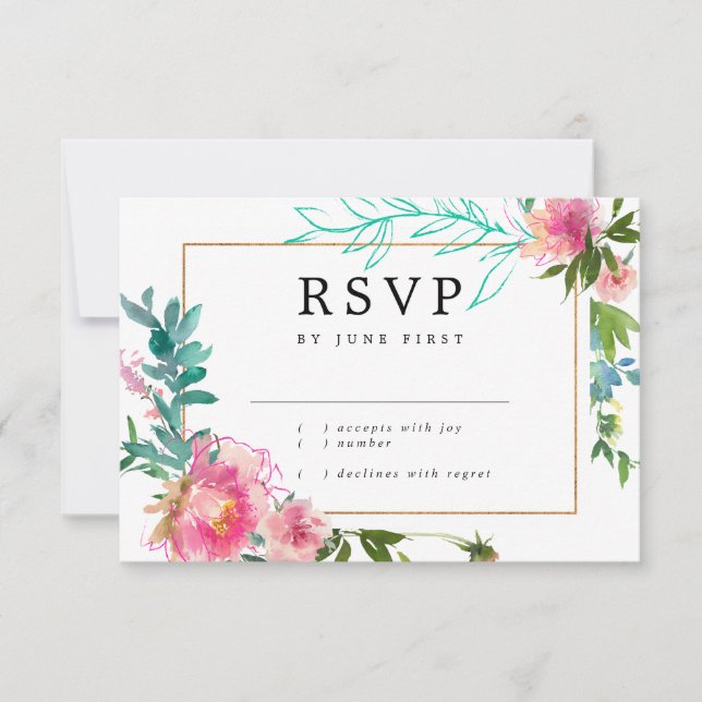 Carte RSVP Pony à l'aquarelle rose (Devant)