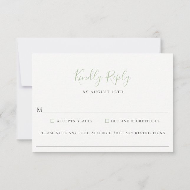 Carte RSVP pour allergie alimentaire Mariage verte (Devant)