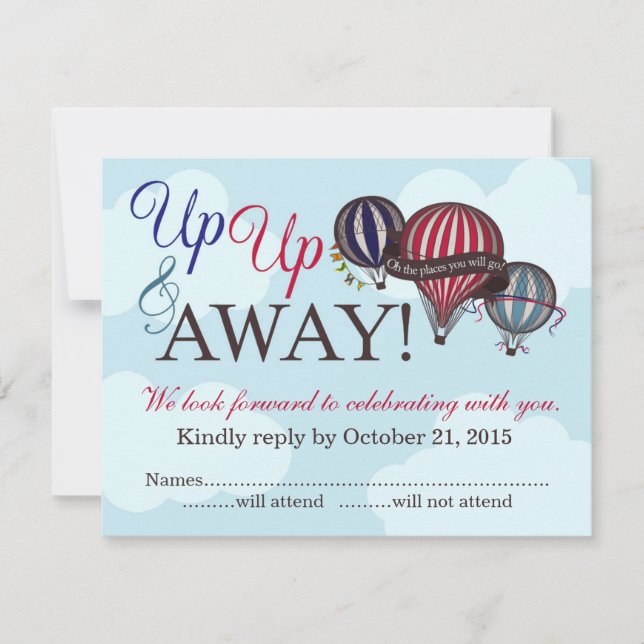 Carte RSVP pour ballon à air chaud haut et loin (Devant)