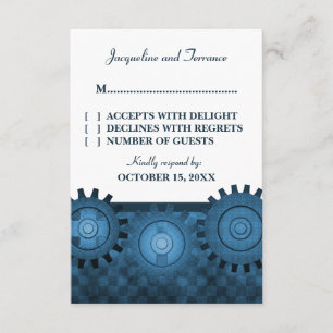 Carte RSVP pour engrenages Steampunk, bleu