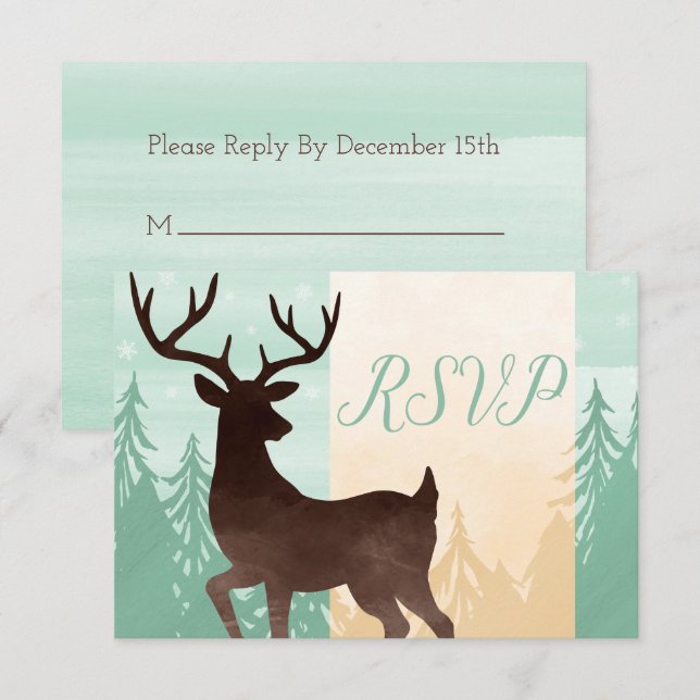 Carte RSVP pour la fête de Noël des cerfs de bois (Devant / Derrière)