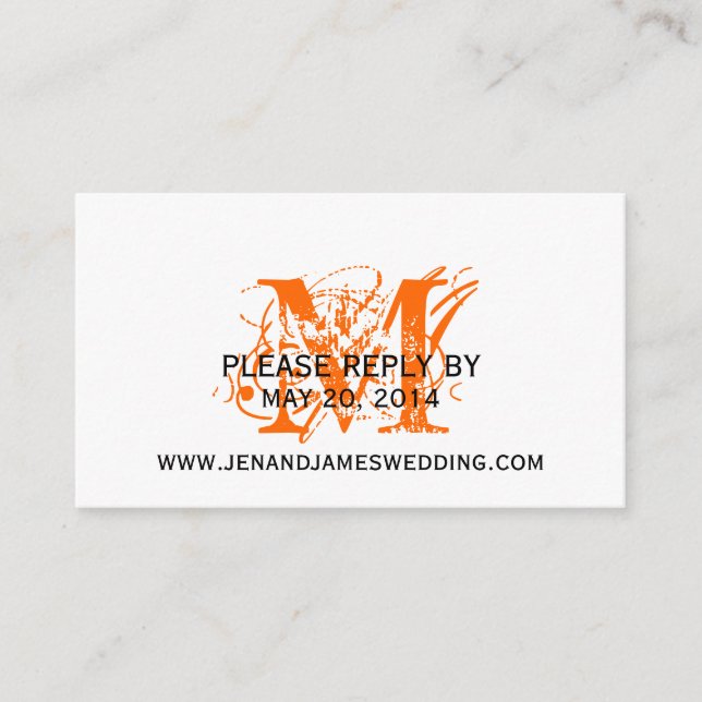 Carte RSVP pour le site Mariage Orange Chic Monogr (Devant)