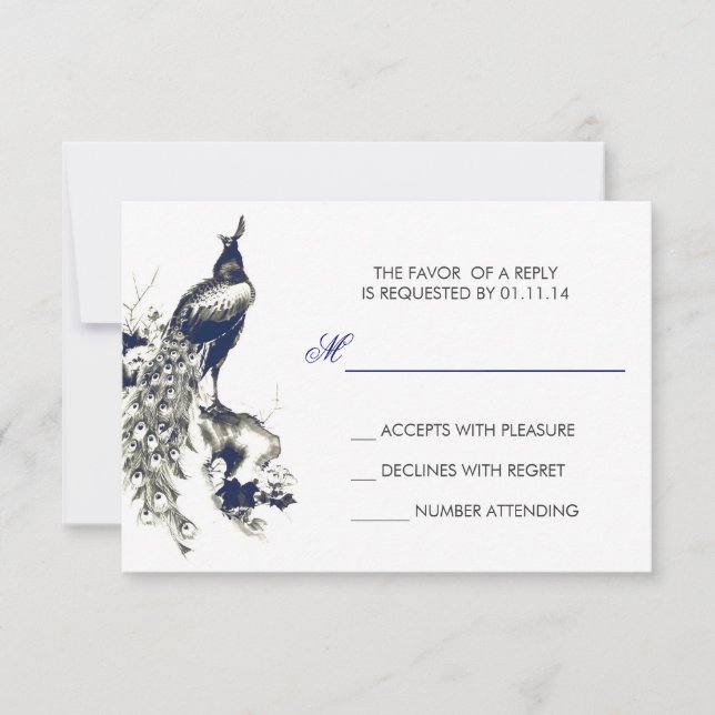 carte RSVP pour mariage en bleu et noir (Devant)