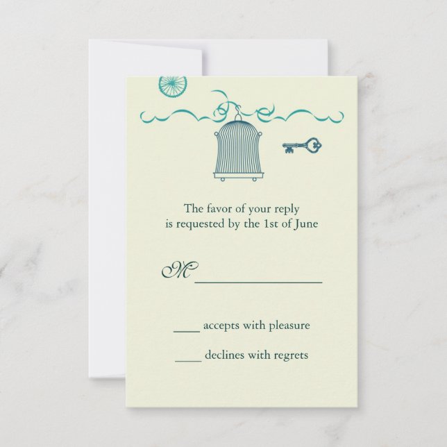 Carte RSVP pour mariage en cage d'oiseaux lunaire (Devant)