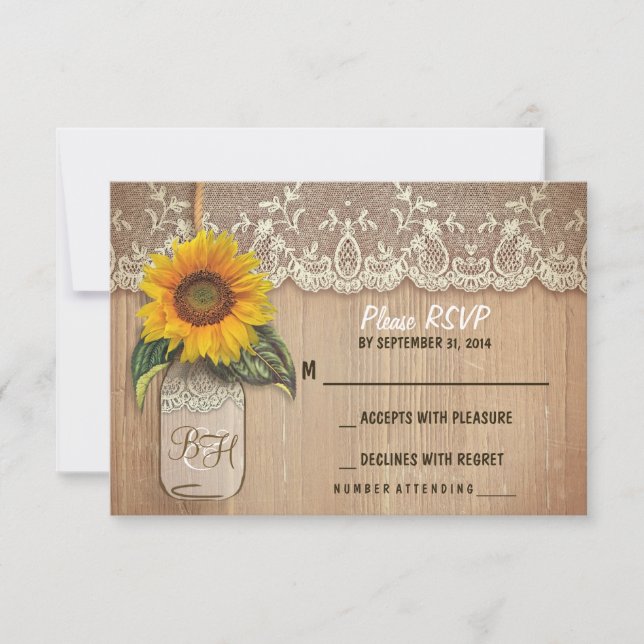 carte RSVP pour mariage en pot de tournesol (Devant)