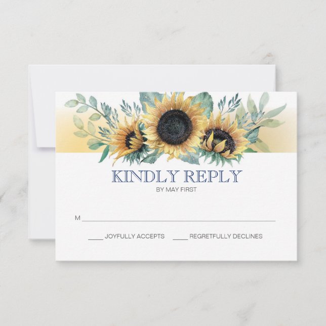 Carte RSVP pour mariage floral bleu tournesol et m (Devant)