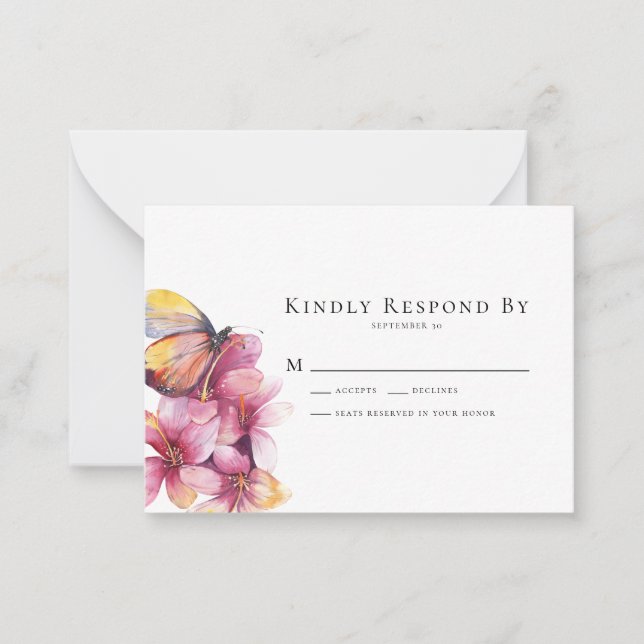 Carte RSVP pour mariage floral papillon BUDGET (Devant)