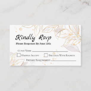 Carte RSVP pour mariage rural feuille d'or géométr