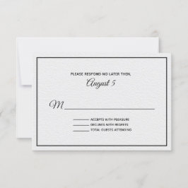 Carte RSVP pour mariage texturé blanc et noir