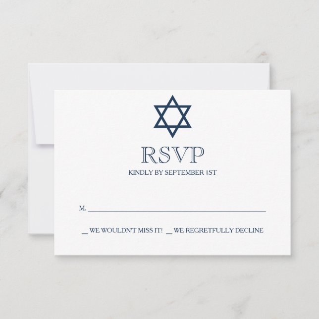 Carte RSVP Preppy Navy Blue Bar Mitzvah (Devant)