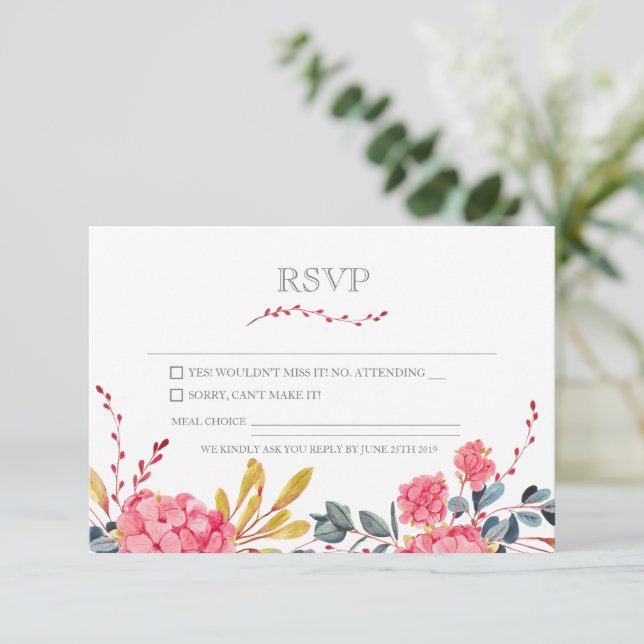 Carte RSVP Pretty Rose Floral (Debout devant)