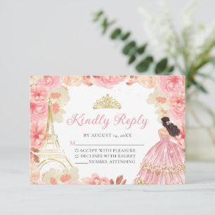 Carte RSVP Princess Quinceañera Rose Gold Rose