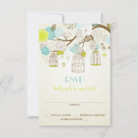 CARTE RSVP PRINTEMPS FLORAL CAGES À OISEAUX VINTAG