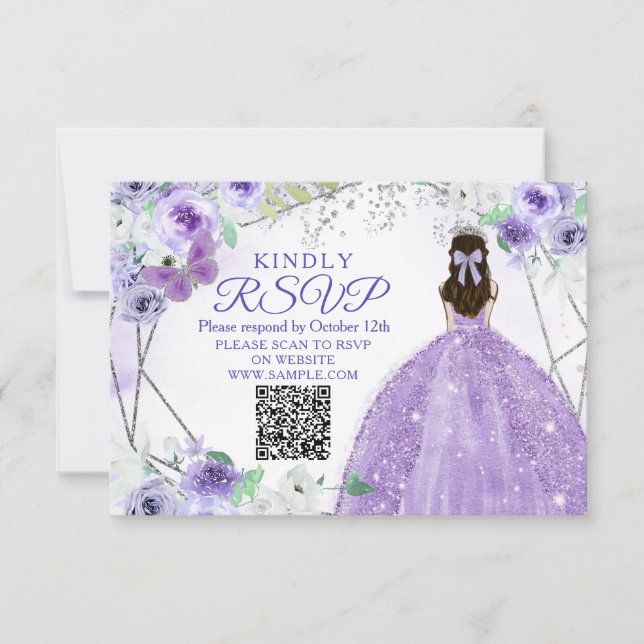 Carte RSVP Purple Lilac Quinceañera 15 Anos (Devant)