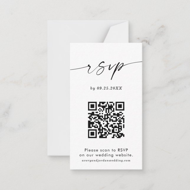 Carte RSVP QR Code | Mariage minimaliste moderne R (Devant)