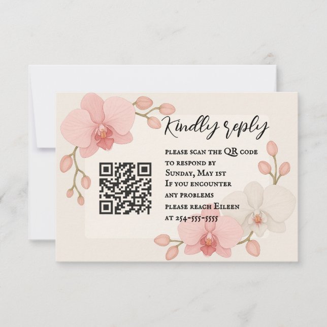 Carte RSVP QR Code Orchid enchantée (Devant)