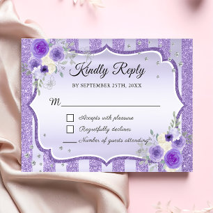 Carte RSVP Quinceanera à Parties scintillant flora