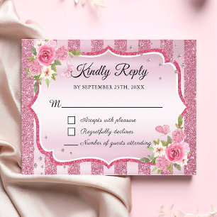 Carte RSVP Quinceanera à Parties scintillant flora