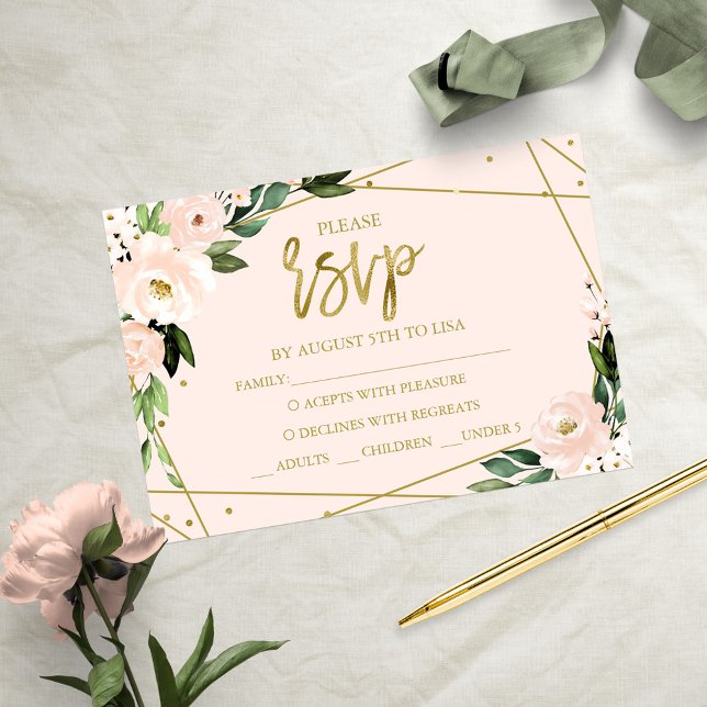 Carte RSVP Quinceanera Florale Rose (Créateur téléchargé)