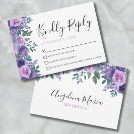 Carte RSVP Quinceanera Florale Violette