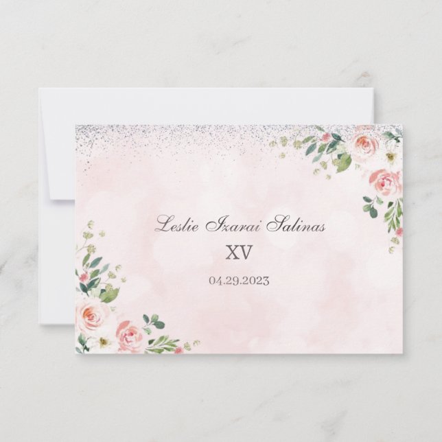 carte rsvp quinceanera rose et argent en espagnol (Dos)