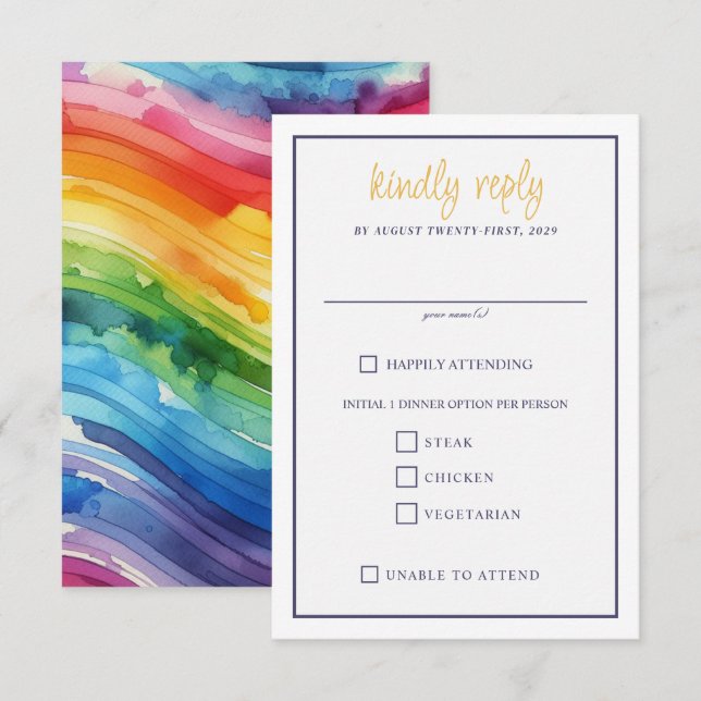 Carte RSVP Rainbow Cake Food Choix (Devant / Derrière)