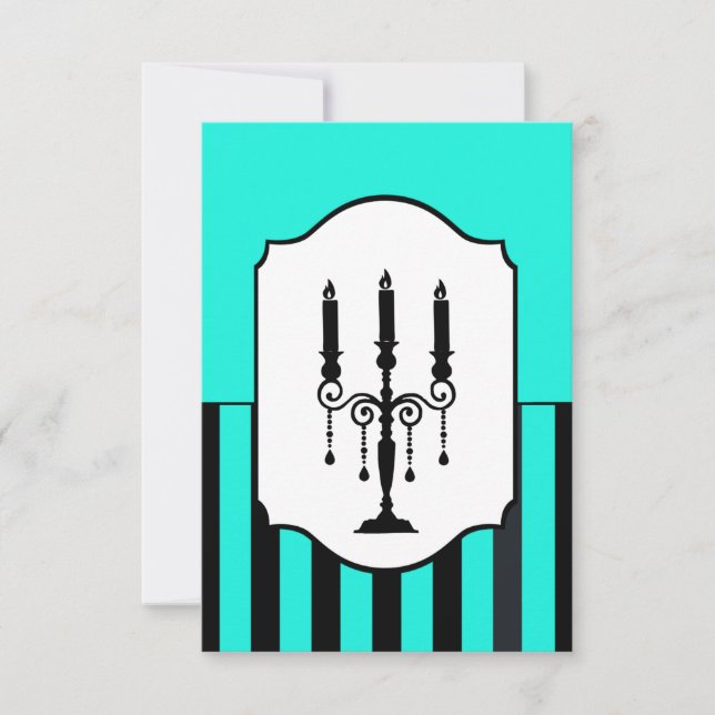 Carte RSVP rayée turquoise et noire (Devant)