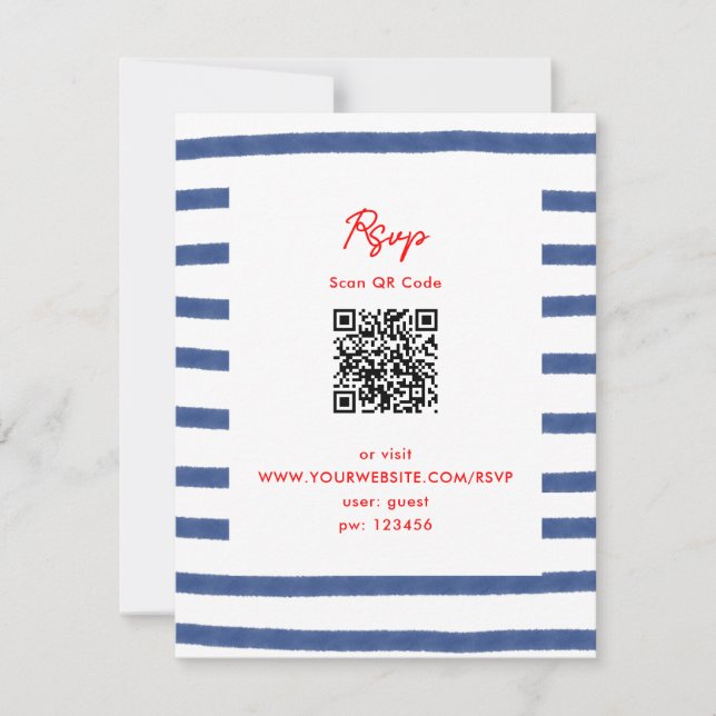 Carte RSVP Red Blue East Coast de phare rayé (Devant)