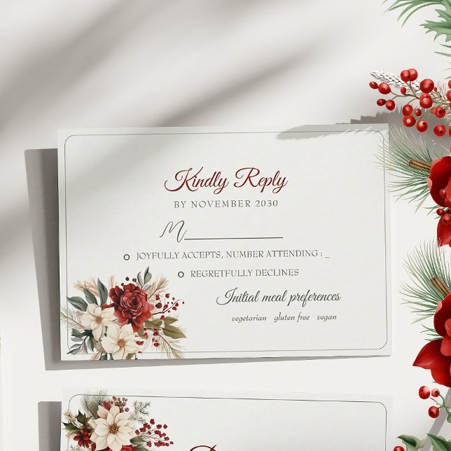 Carte RSVP Red Floral Winter Wedding (Créateur téléchargé)