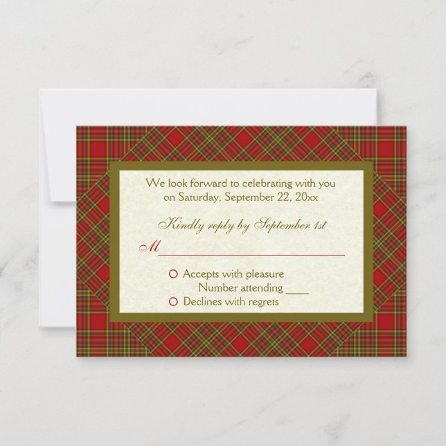 Carte RSVP Red Plaid Red Automne (Devant)