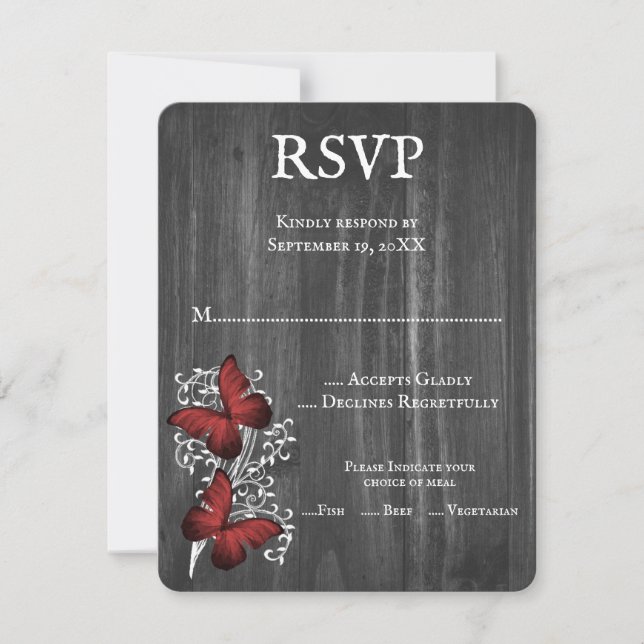 Carte RSVP Red Rustic Butterfly Wedding (Devant)