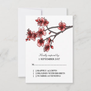 Carte RSVP Red Simple Cherry Blossoms