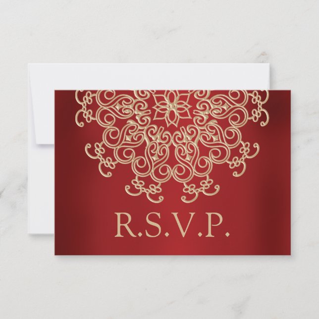 CARTE RSVP RÉPONSE INDIENNE ROUGE ET OR (Devant)