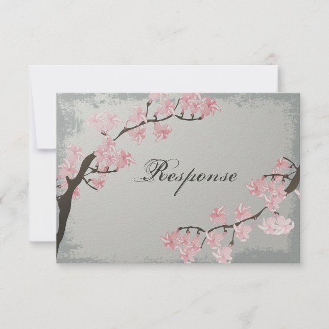 Carte RSVP Réponse mariage - Fleur de cerisier ros (Devant)