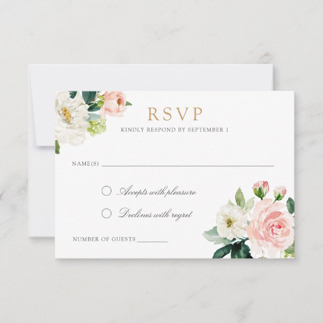 Carte RSVP réponse romantique à blanc floral (Devant)