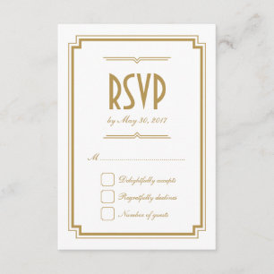 Carte RSVP Retro Gold Art Déco Frame Blanc Mariage